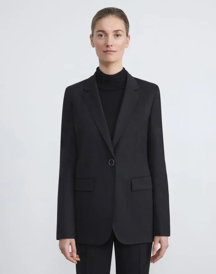 Ready To Wear Stretch Virgin Wool Single Button Blazer Black Lafayette 148 New York Jackets and Blazers