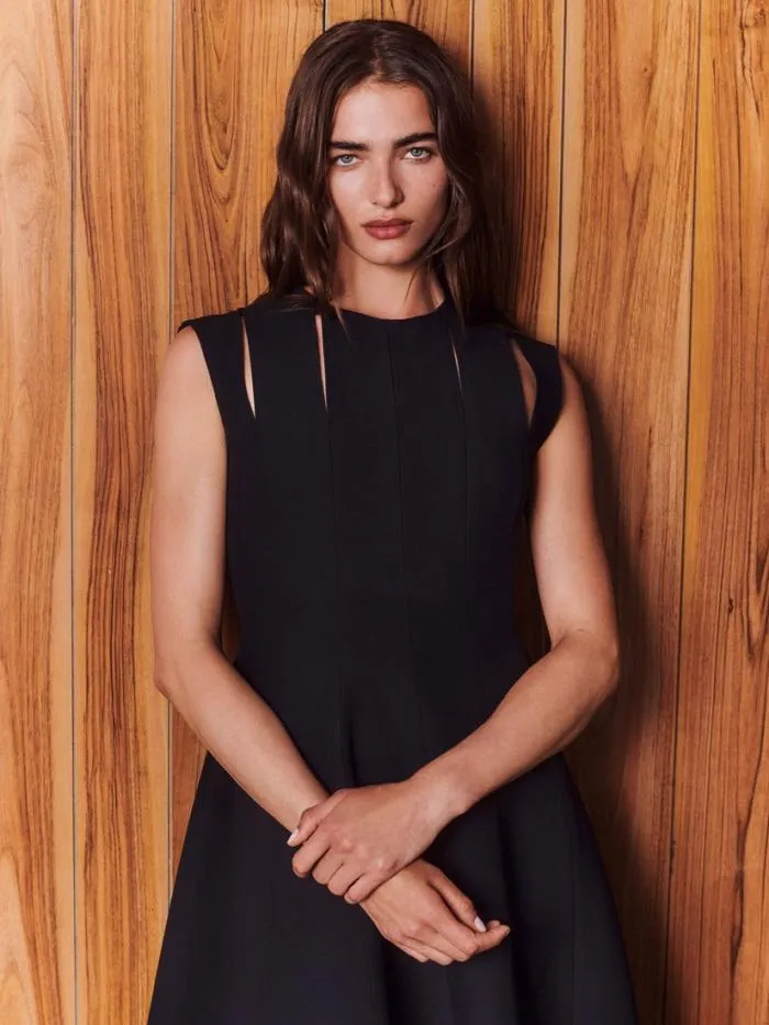 Ready To Wear WoolSilk Crepe Cutout Dress Black Lafayette 148 New York Dresses