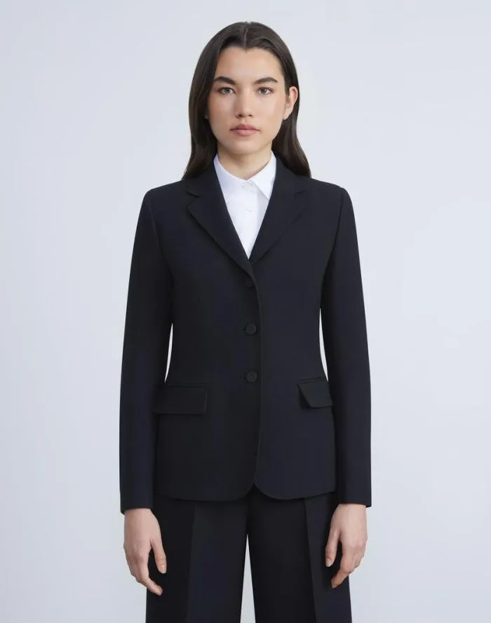Ready To Wear WoolSilk Crepe ThreeButton Academy Blazer Black Lafayette 148 New York Jackets and Blazers