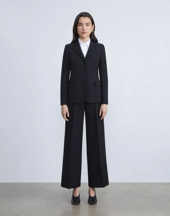 Ready To Wear WoolSilk Crepe ThreeButton Academy Blazer Black Lafayette 148 New York Jackets and Blazers