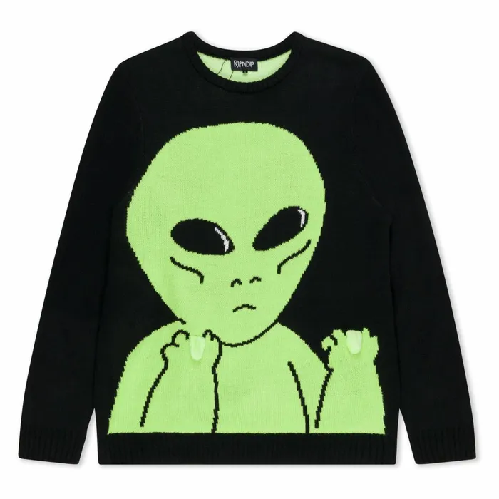 Ripndip Lord Alien Flippy Knitty Sweater Black Knits Sweaters Ripndip Lord Alien Flippy Knitty Sweater Black Knits Sweaters
