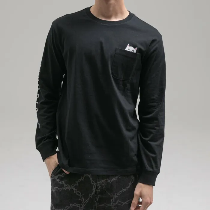 Ripndip Lord Nermal LS Pocket Tee Black Long Sleeve Tees Ripndip Lord Nermal LS Pocket Tee Black Long Sleeve Tees