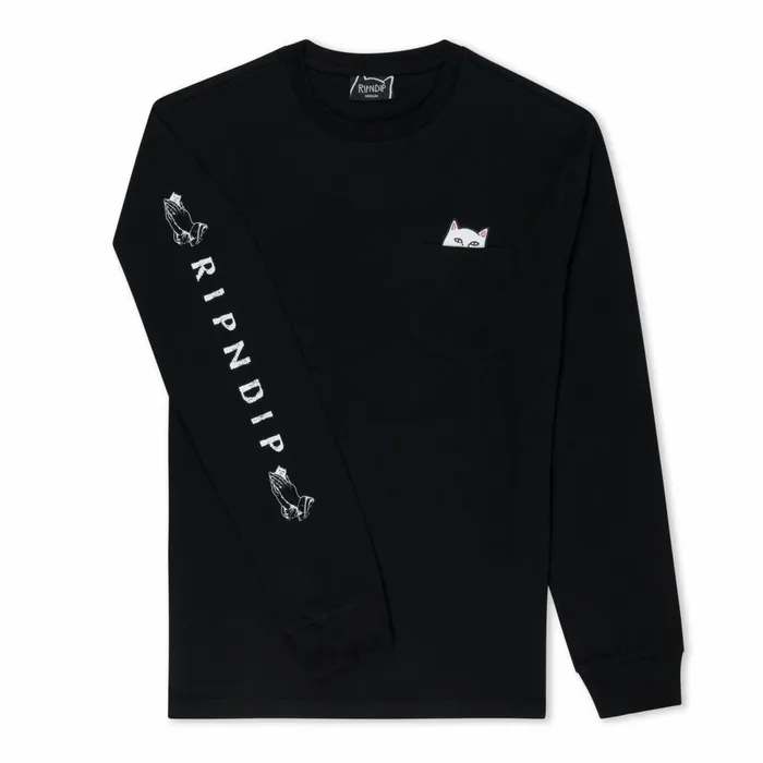 Ripndip Lord Nermal LS Pocket Tee Black Long Sleeve Tees Ripndip Lord Nermal LS Pocket Tee Black Long Sleeve Tees