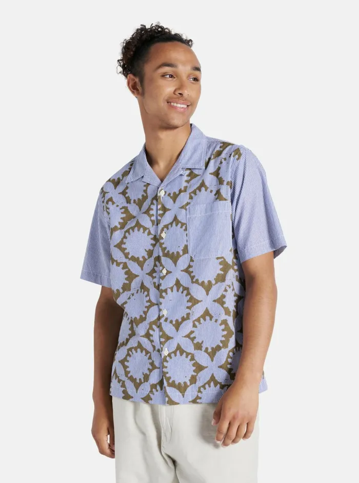 Road Shirt In GoldBlue Sun Print Stripe Men Universal Works Shirts