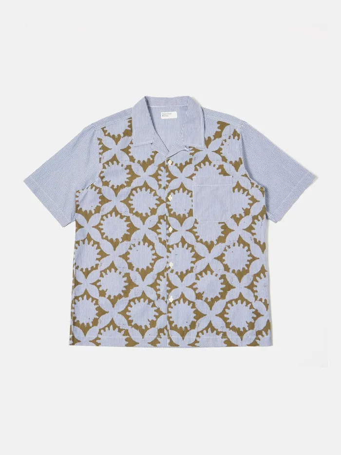 Road Shirt In GoldBlue Sun Print Stripe Men Universal Works Shirts