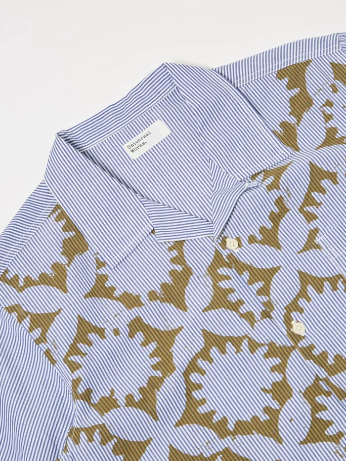 Road Shirt In GoldBlue Sun Print Stripe Men Universal Works Shirts