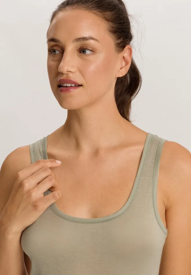 Round Neck Cotton Tank Top Crystal Green Women HANRO Lounge Tops