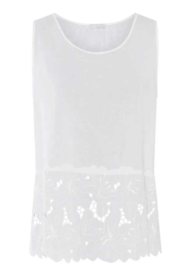 Round Neck Cotton Tank Top White Women HANRO Lounge Tops