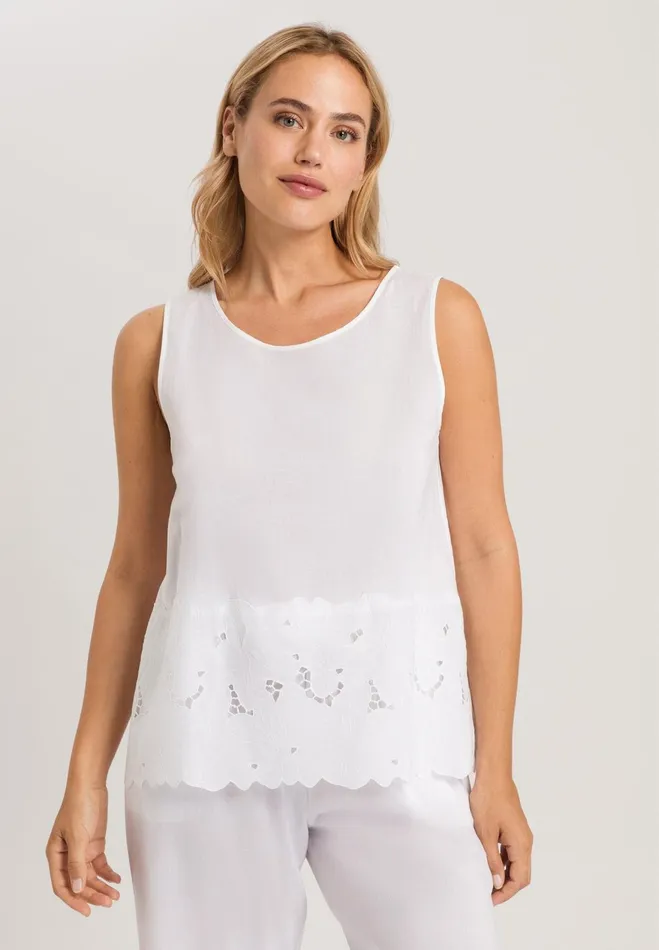 Round Neck Cotton Tank Top White Women HANRO Lounge Tops
