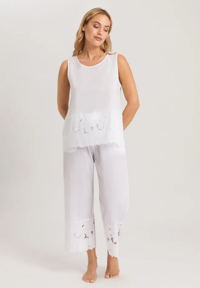 Round Neck Cotton Tank Top White Women HANRO Lounge Tops