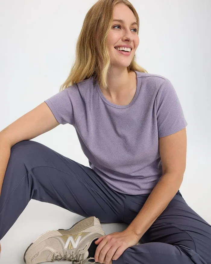 RWandCO Activewear ShortSleeve CrewNeck Ribbed Tee 8211 DryLux R Hyba 124 Regular 124 Reitmans Languid Lavender 8211 Women