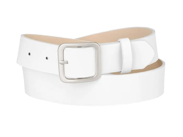 RWandCO Belts Allegra K Square Pin Silver Buckle Wide Leather Waist Belt Whitesilvery Buckle 8211 Women