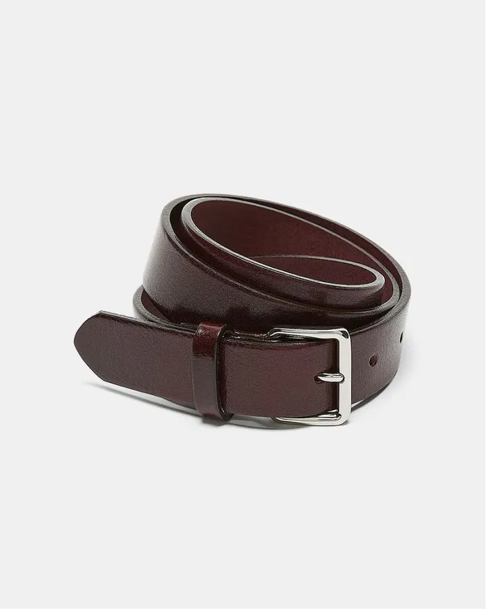 RWandCO Belts Burgundy Leather Belt With Square Buckle Burgundy 8211 Women
