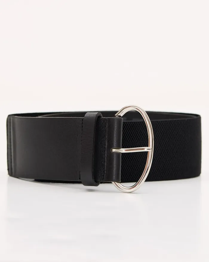 RWandCO Belts Large Elastic Faux Leather Waist Belt Black 8211 Women
