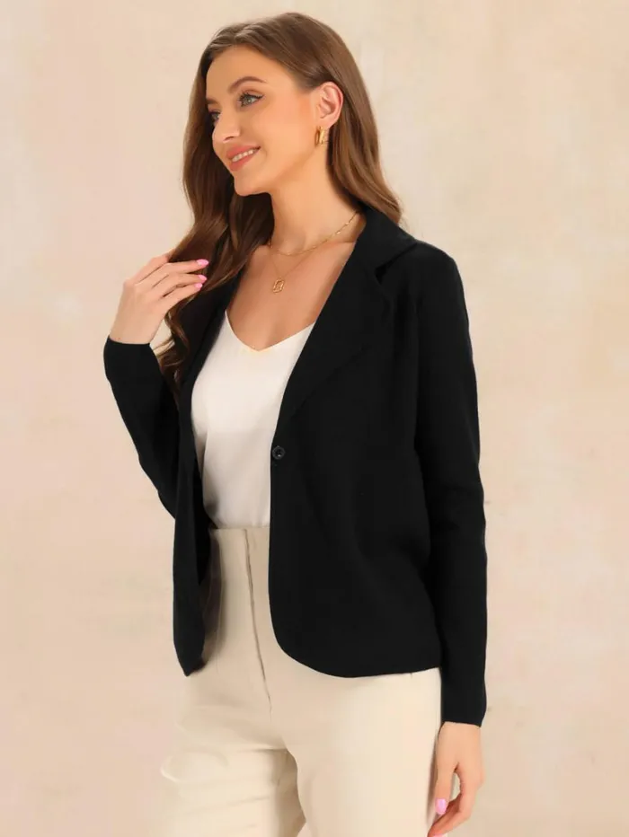 RWandCO Blazers Allegra K 8211 Button Front Sweater Blazer Jacket Black 8211 Women