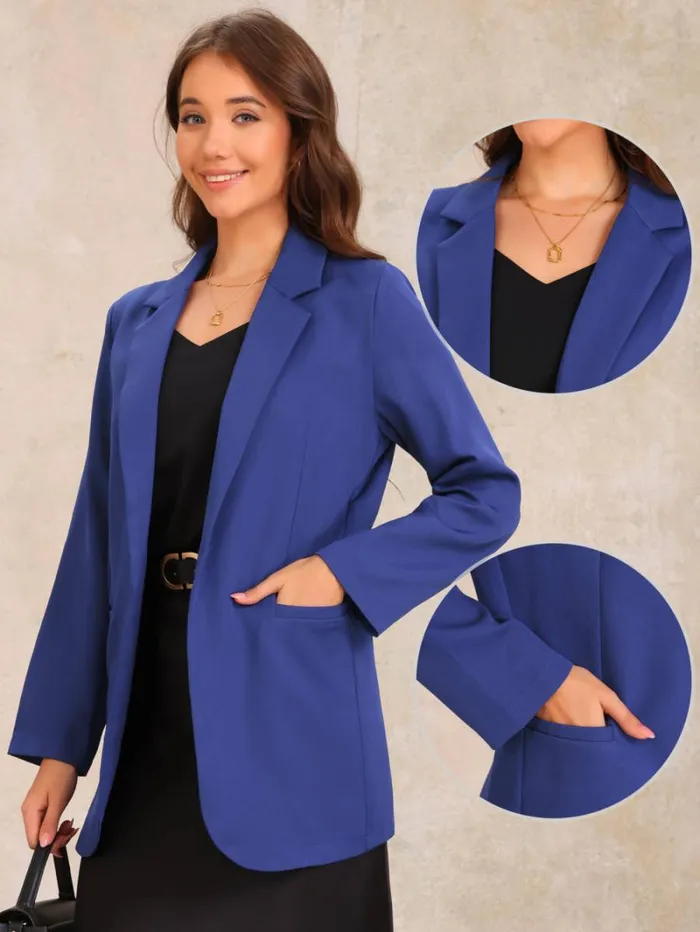RWandCO Blazers Allegra K 8211 Open Front Long Sleeve Work Blazer Blue 8211 Women