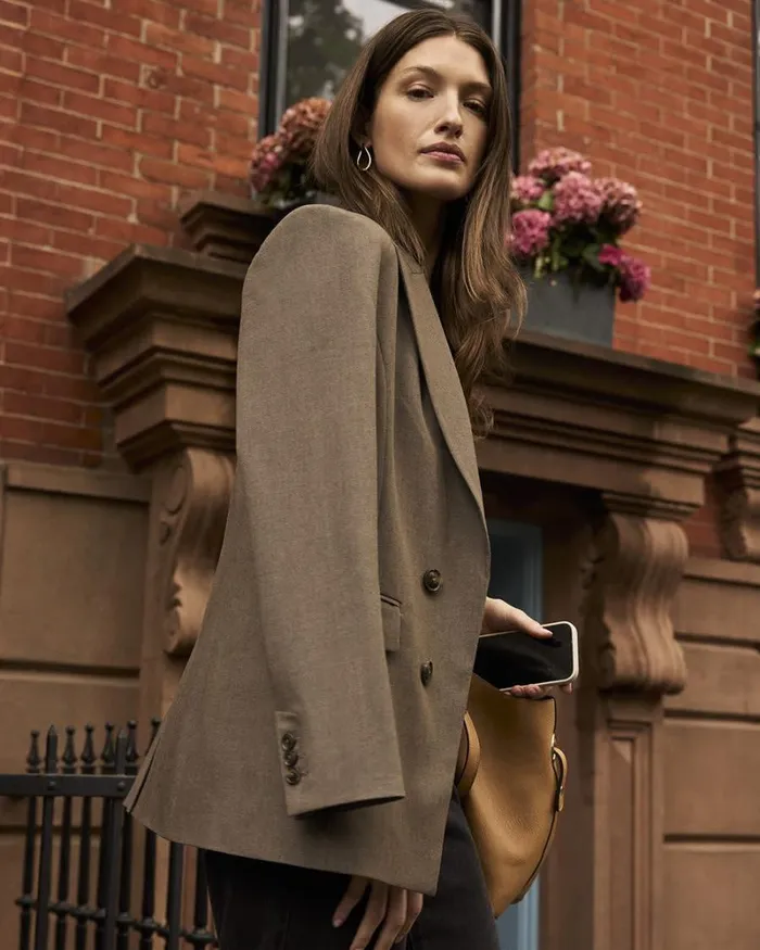 RWandCO Blazers Brown DoubleBreasted WoolBlend Blazer Brown Mix 8211 Women RWandCO Blazers Brown DoubleBreasted WoolBlend Blazer Brown Mix 8211 Women