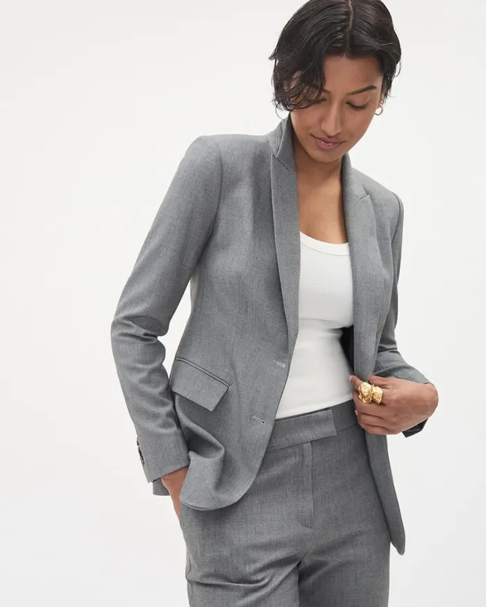 RWandCO Blazers Grey TwoButton Fitted Blazer Medium Grey Mix 8211 Women