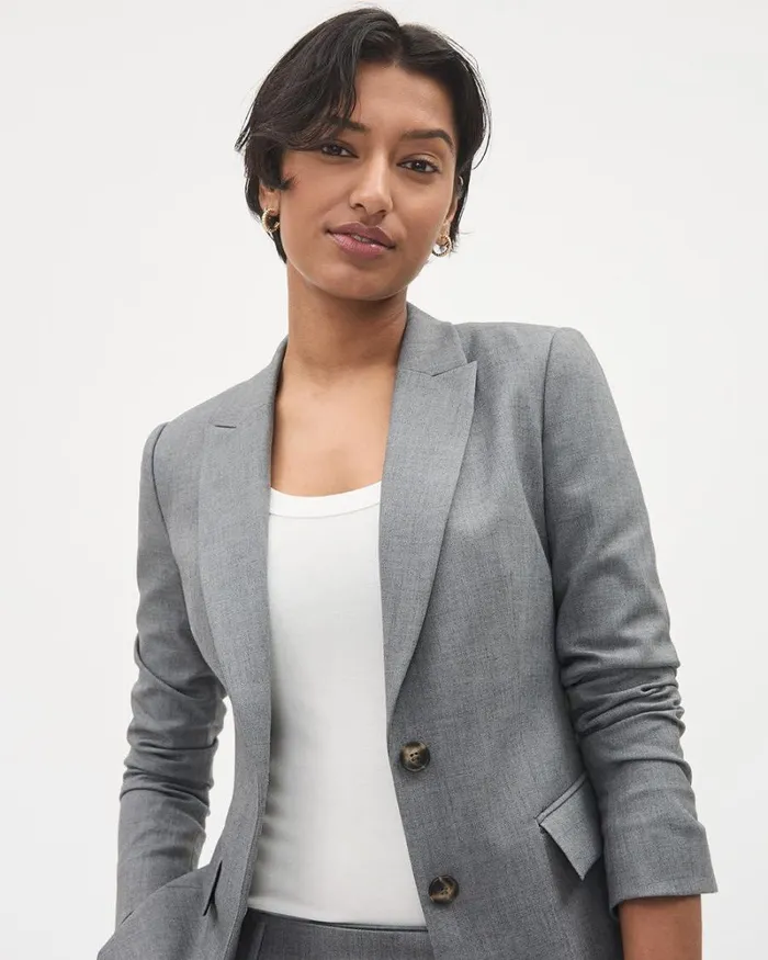 RWandCO Blazers Grey TwoButton Fitted Blazer Medium Grey Mix 8211 Women RWandCO Blazers Grey TwoButton Fitted Blazer Medium Grey Mix 8211 Women