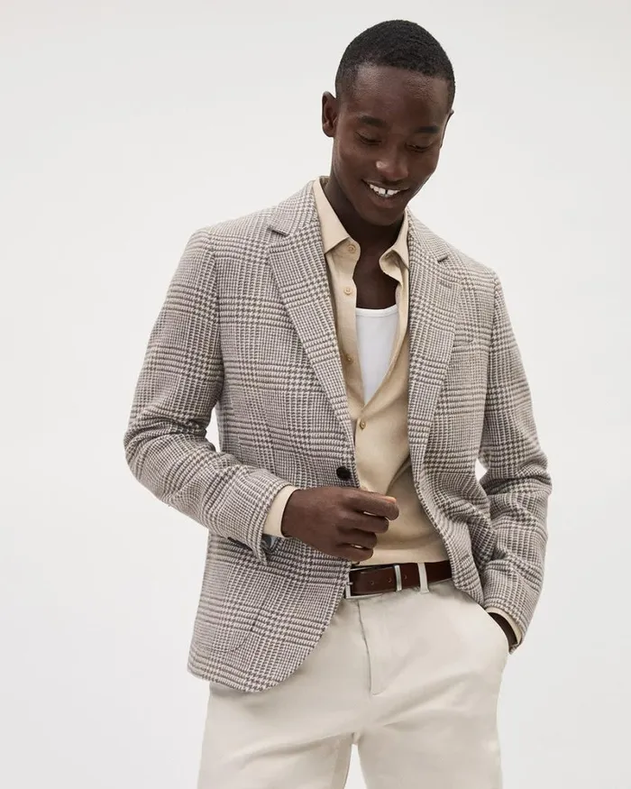 RWandCO Blazers SlimFit Plaid Blazer Taupe 8211 Men RWandCO Blazers SlimFit Plaid Blazer Taupe 8211 Men