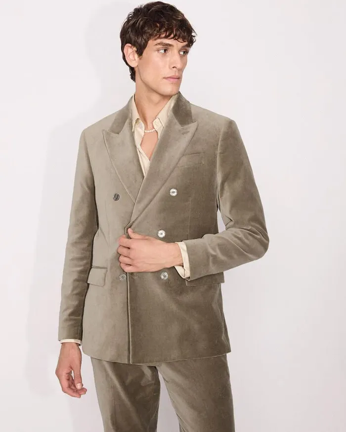 RWandCO Blazers TailoredFit DoubleBreasted Velvet Suit Blazer Champagne 8211 Men RWandCO Blazers TailoredFit DoubleBreasted Velvet Suit Blazer Champagne 8211 Men