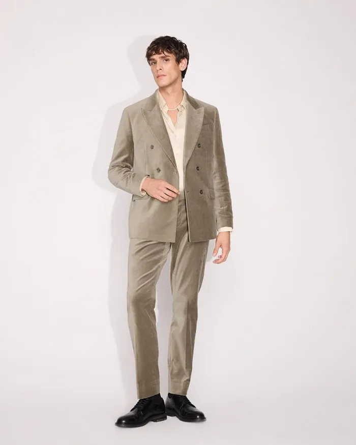 RWandCO Blazers TailoredFit DoubleBreasted Velvet Suit Blazer Champagne 8211 Men RWandCO Blazers TailoredFit DoubleBreasted Velvet Suit Blazer Champagne 8211 Men