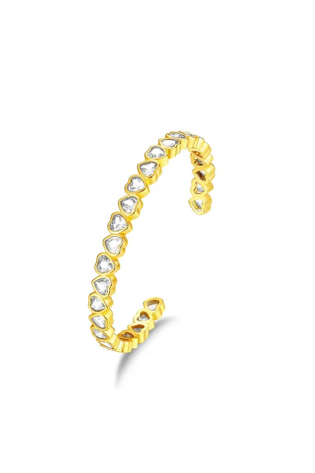 RWandCO Bracelets and Rings ClassicharmsGold Heart Shaped White Clear Sapphire Zirconia Bangle Bracelet Gold 8211 Women