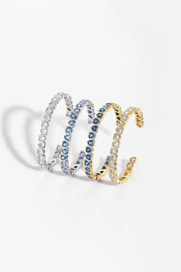 RWandCO Bracelets and Rings ClassicharmsGold Heart Shaped White Clear Sapphire Zirconia Bangle Bracelet Gold 8211 Women