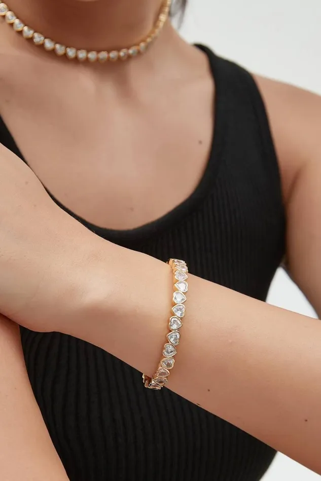 RWandCO Bracelets and Rings ClassicharmsGold Heart Shaped White Clear Sapphire Zirconia Bangle Bracelet Gold 8211 Women