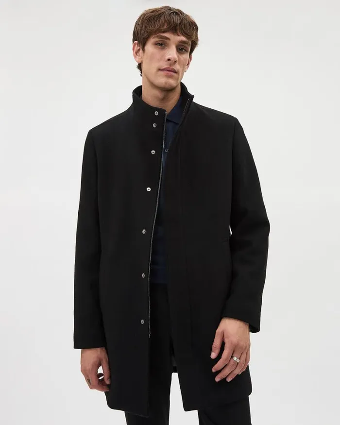 RWandCO Coats and Jackets Classic Solid MockNeck Wool Coat With Dickey Black 8211 Men RWandCO Coats and Jackets Classic Solid MockNeck Wool Coat With Dickey Black 8211 Men