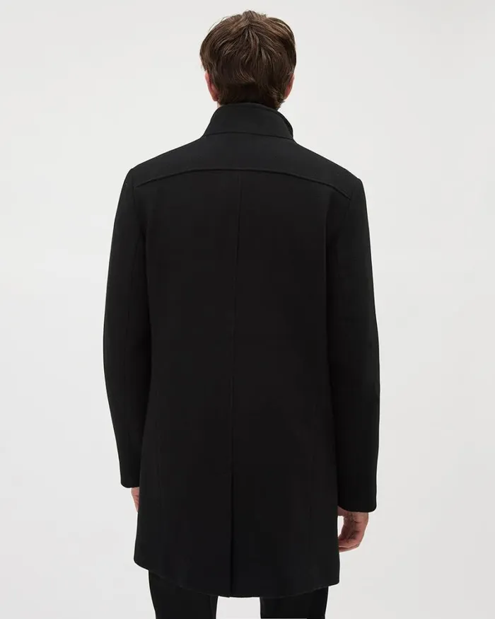 RWandCO Coats and Jackets Classic Solid MockNeck Wool Coat With Dickey Black 8211 Men RWandCO Coats and Jackets Classic Solid MockNeck Wool Coat With Dickey Black 8211 Men
