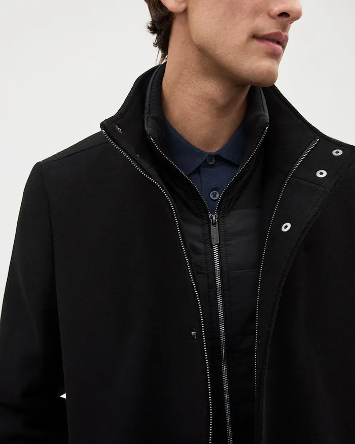 RWandCO Coats and Jackets Classic Solid MockNeck Wool Coat With Dickey Black 8211 Men RWandCO Coats and Jackets Classic Solid MockNeck Wool Coat With Dickey Black 8211 Men