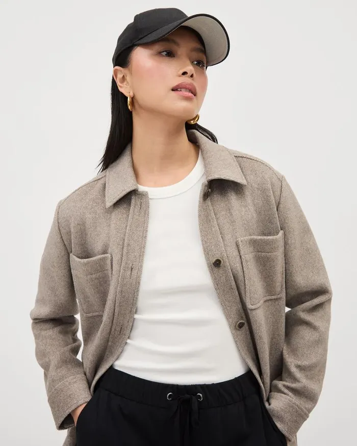 RWandCO Coats and Jackets Textured Twill Shacket Fungi 8211 Women RWandCO Coats and Jackets Textured Twill Shacket Fungi 8211 Women