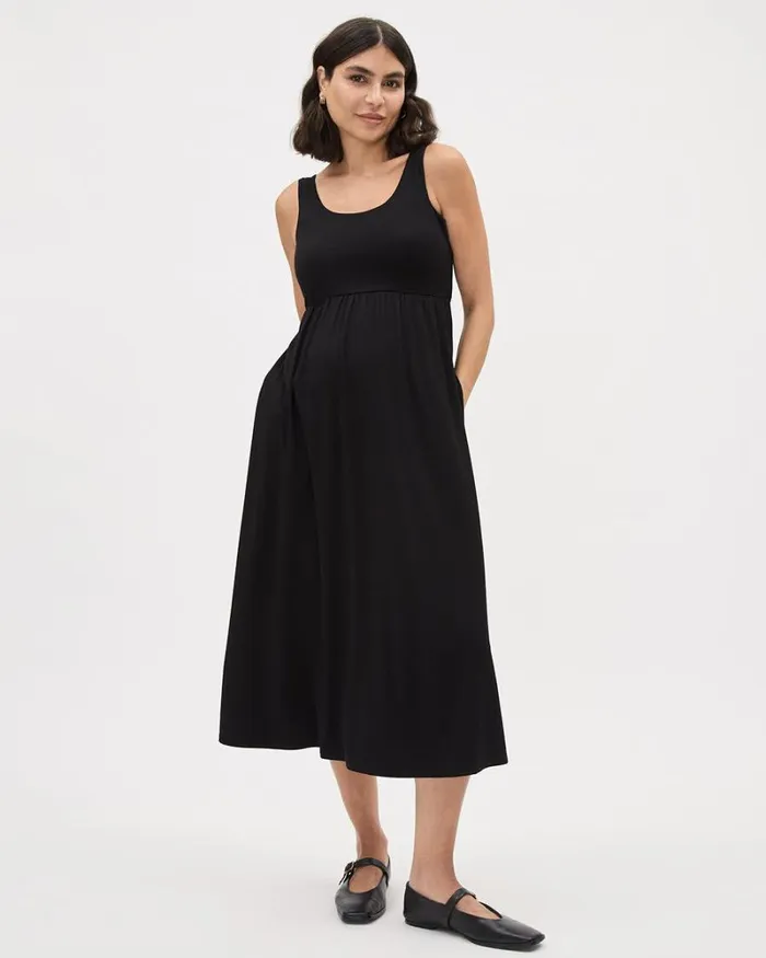 RWandCO Dresses and Jumpsuits Fit And Flare Sleeveless Midi Dress With Pockets 8211 Thyme Maternity Black 8211 Women RWandCO Dresses and Jumpsuits Fit And Flare Sleeveless Midi Dress With Pockets 8211 Thyme Maternity Black 8211 Women