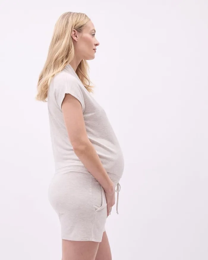 RWandCO Dresses and Jumpsuits ShortSleeve Nursing Romper 8211 Thyme Maternity Beige Mix 8211 Women RWandCO Dresses and Jumpsuits ShortSleeve Nursing Romper 8211 Thyme Maternity Beige Mix 8211 Women