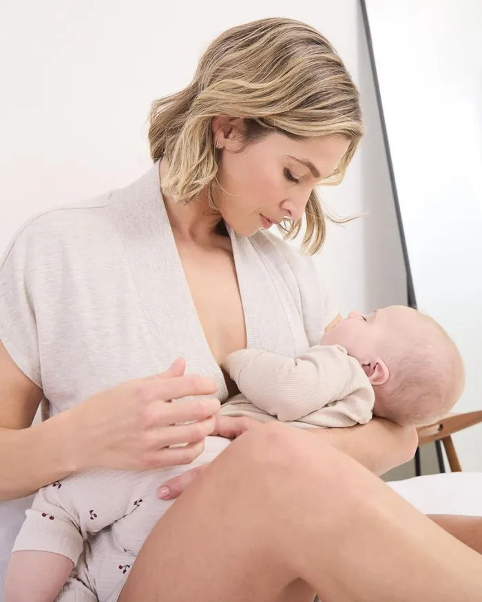 RWandCO Dresses and Jumpsuits ShortSleeve Nursing Romper 8211 Thyme Maternity Beige Mix 8211 Women RWandCO Dresses and Jumpsuits ShortSleeve Nursing Romper 8211 Thyme Maternity Beige Mix 8211 Women