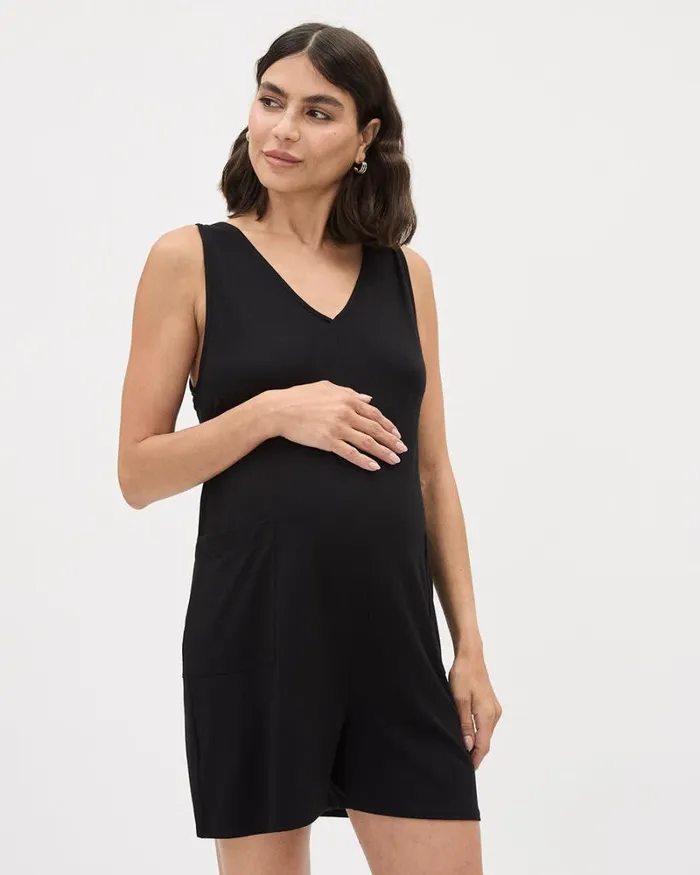 RWandCO Dresses and Jumpsuits Sleeveless Nursing Romper 8211 Thyme Maternity Black 8211 Women RWandCO Dresses and Jumpsuits Sleeveless Nursing Romper 8211 Thyme Maternity Black 8211 Women