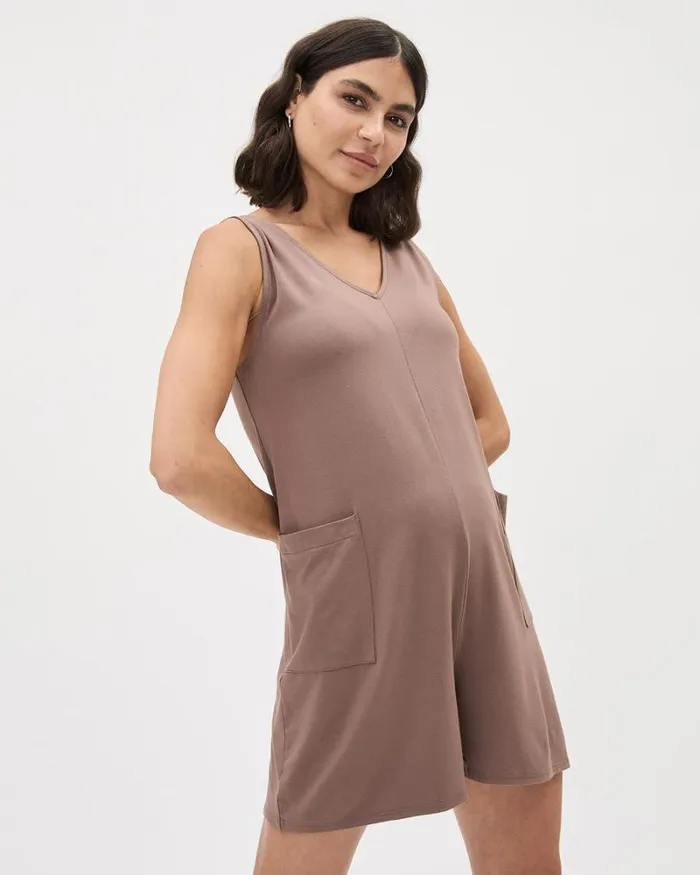 RWandCO Dresses and Jumpsuits Sleeveless Nursing Romper 8211 Thyme Maternity Deep Taupe 8211 Women RWandCO Dresses and Jumpsuits Sleeveless Nursing Romper 8211 Thyme Maternity Deep Taupe 8211 Women
