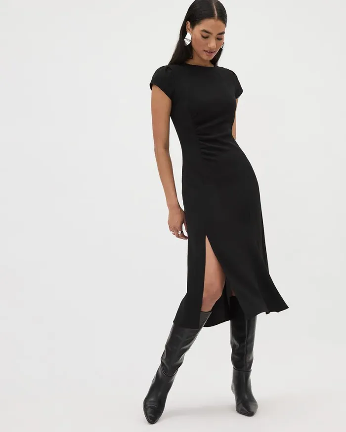 RWandCO Dresses Black CapSleeve Midi Dress With Slit At Front Black 8211 Women RWandCO Dresses Black CapSleeve Midi Dress With Slit At Front Black 8211 Women