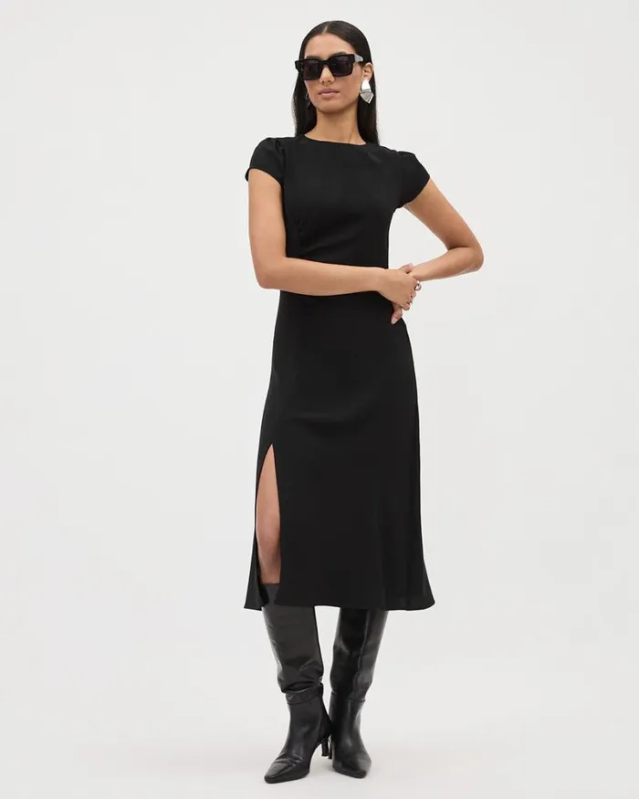 RWandCO Dresses Black CapSleeve Midi Dress With Slit At Front Black 8211 Women RWandCO Dresses Black CapSleeve Midi Dress With Slit At Front Black 8211 Women