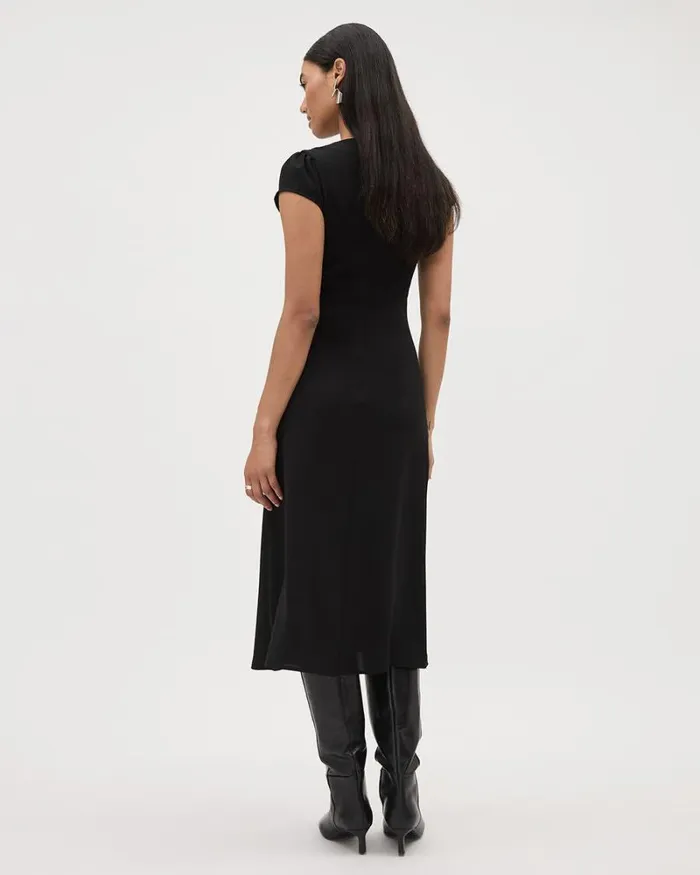 RWandCO Dresses Black CapSleeve Midi Dress With Slit At Front Black 8211 Women RWandCO Dresses Black CapSleeve Midi Dress With Slit At Front Black 8211 Women