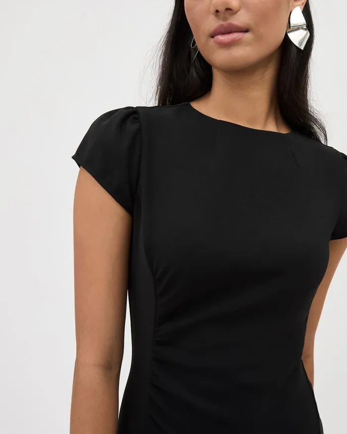 RWandCO Dresses Black CapSleeve Midi Dress With Slit At Front Black 8211 Women RWandCO Dresses Black CapSleeve Midi Dress With Slit At Front Black 8211 Women