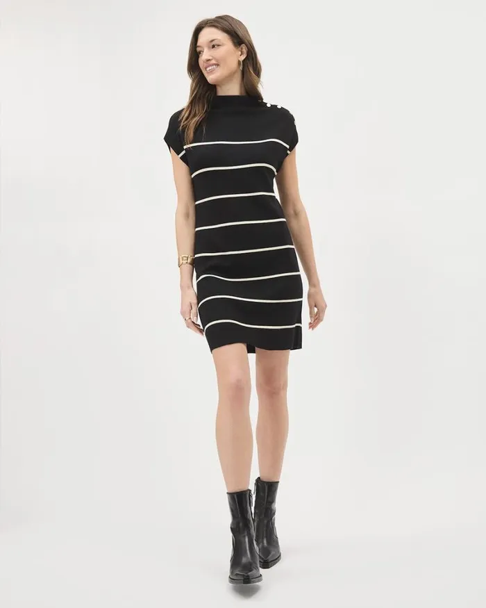 RWandCO Dresses ExtendedSleeve Straight Dress With Funnel Neckline Black Multi 8211 Women RWandCO Dresses ExtendedSleeve Straight Dress With Funnel Neckline Black Multi 8211 Women