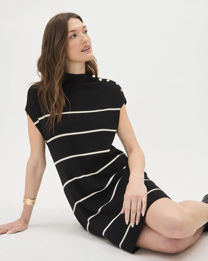 RWandCO Dresses ExtendedSleeve Straight Dress With Funnel Neckline Black Multi 8211 Women RWandCO Dresses ExtendedSleeve Straight Dress With Funnel Neckline Black Multi 8211 Women