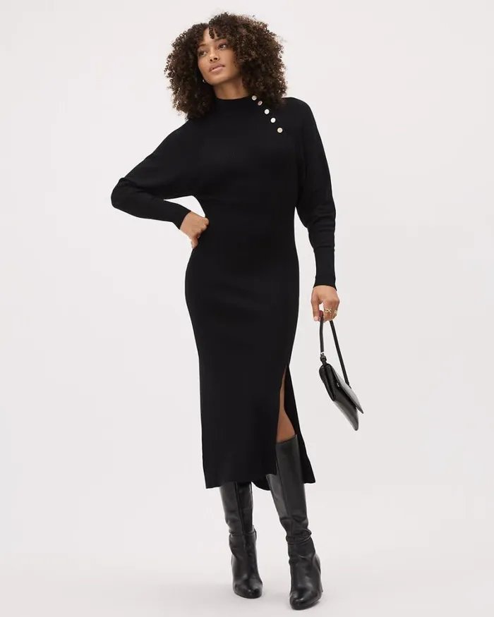 RWandCO Dresses LongSleeve MockNeck Fitted Ribbed Midi Dress Black 8211 Women RWandCO Dresses LongSleeve MockNeck Fitted Ribbed Midi Dress Black 8211 Women