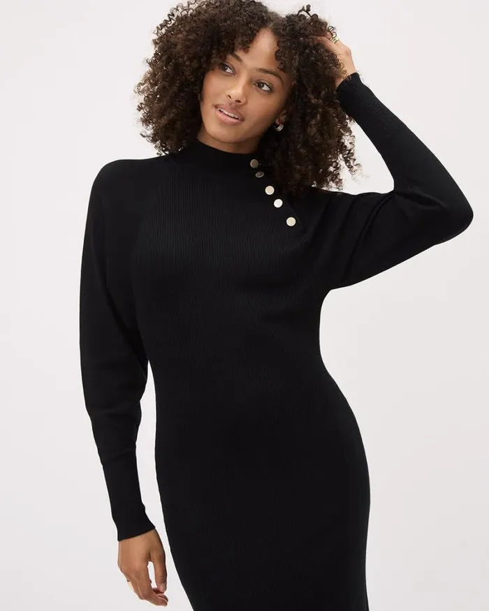 RWandCO Dresses LongSleeve MockNeck Fitted Ribbed Midi Dress Black 8211 Women RWandCO Dresses LongSleeve MockNeck Fitted Ribbed Midi Dress Black 8211 Women