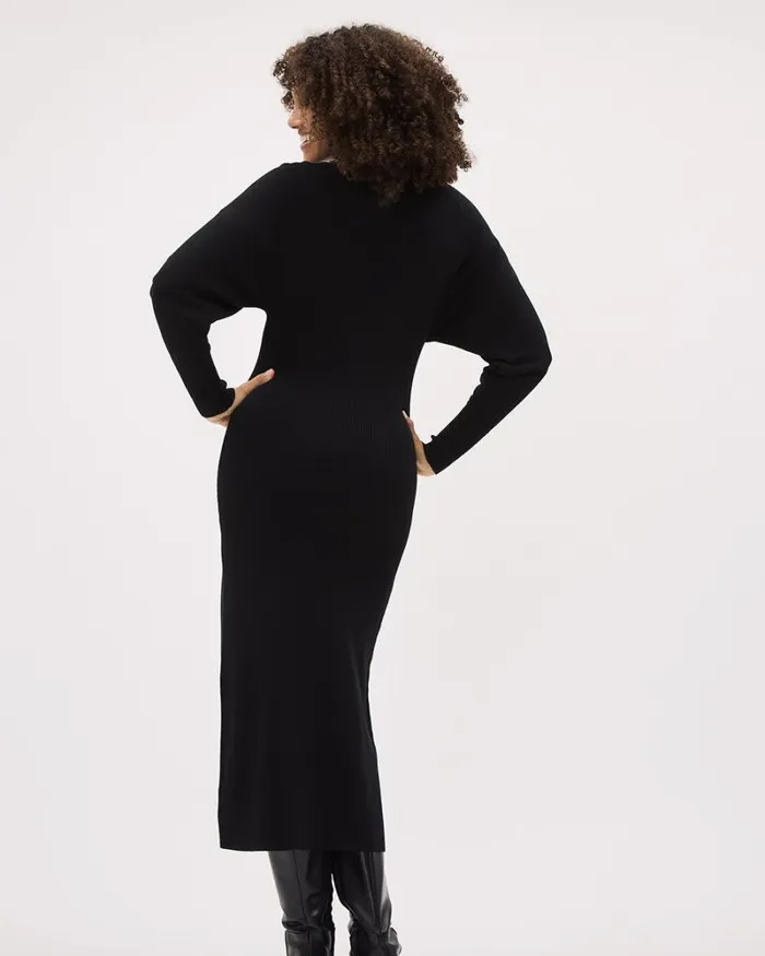 RWandCO Dresses LongSleeve MockNeck Fitted Ribbed Midi Dress Black 8211 Women RWandCO Dresses LongSleeve MockNeck Fitted Ribbed Midi Dress Black 8211 Women