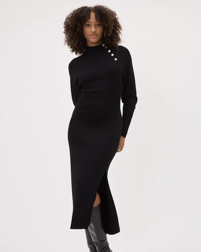 RWandCO Dresses LongSleeve MockNeck Fitted Ribbed Midi Dress Black 8211 Women RWandCO Dresses LongSleeve MockNeck Fitted Ribbed Midi Dress Black 8211 Women