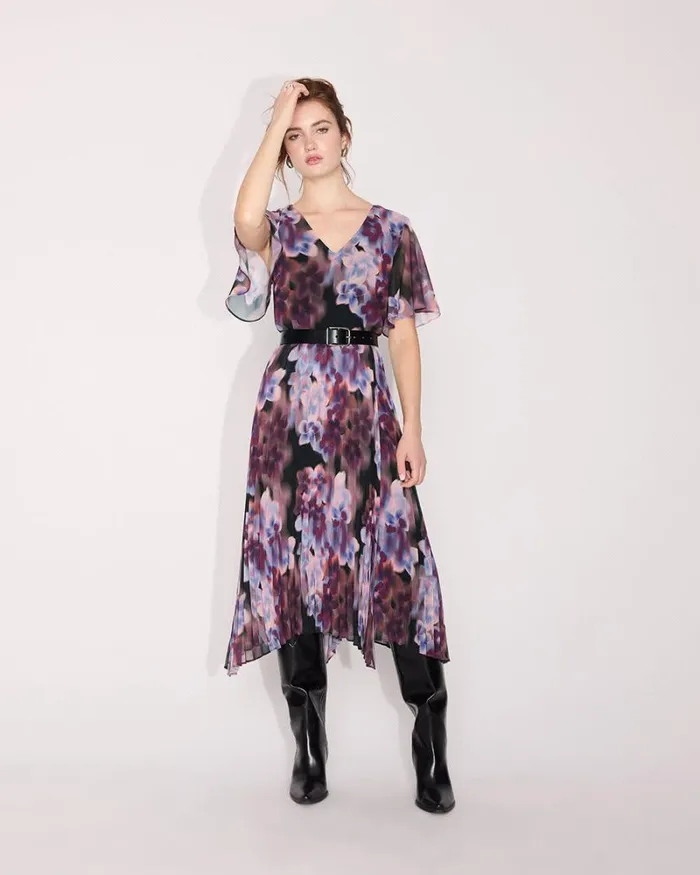 RWandCO Dresses ShortSleeve VNeck Pleated Midi Dress Black Movement Floral Multi 8211 Women RWandCO Dresses ShortSleeve VNeck Pleated Midi Dress Black Movement Floral Multi 8211 Women