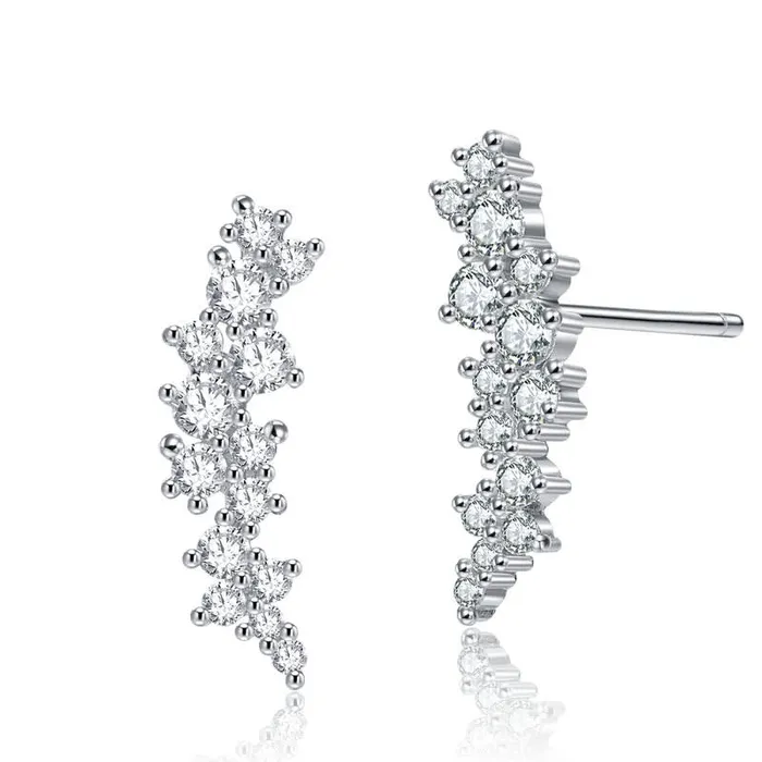 RWandCO Earrings Genevive Sterling Silver White Gold Plated With Clear Cubic Zirconia Linear Cluster Stud Earrings Silver 8211 Women RWandCO Earrings Genevive Sterling Silver White Gold Plated With Clear Cubic Zirconia Linear Cluster Stud Earrings Silver 8211 Women